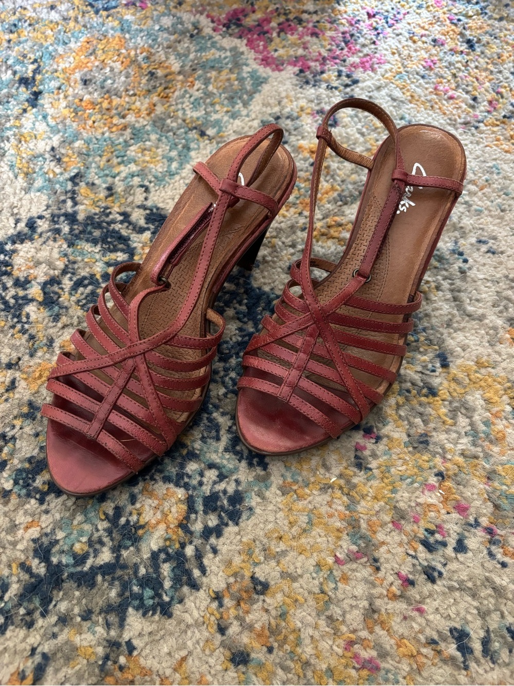 Clarks Women's Strappy Slingback Heels in Burgundy Red